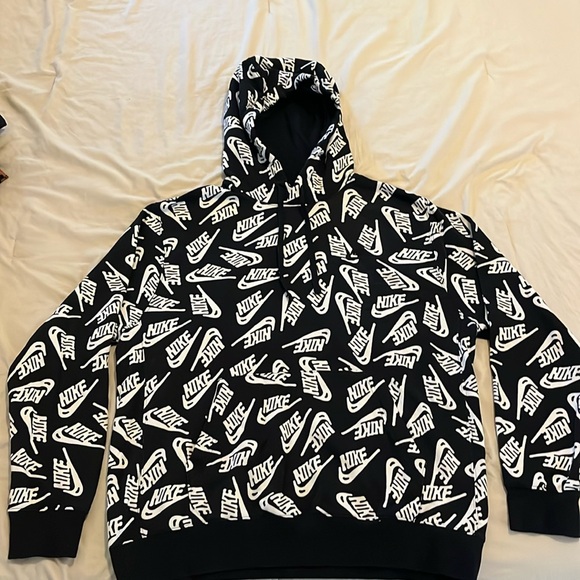 Nike Other - Men’s Size L Black and White Nike Hoodie with all over “Nike ✅” Print